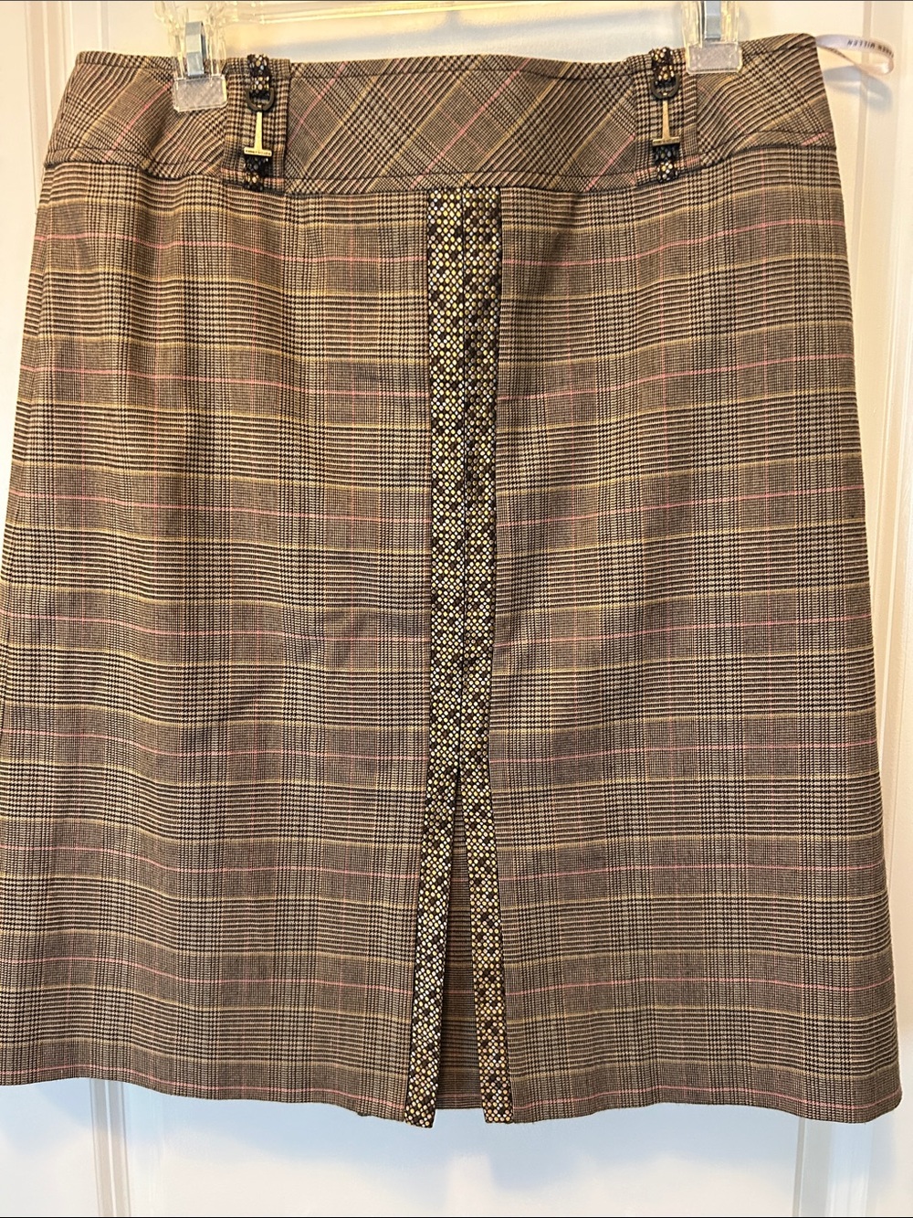 Karen Millen Classic Plaid A-Line Skirt with Contrast Trim - Brown/Beige
